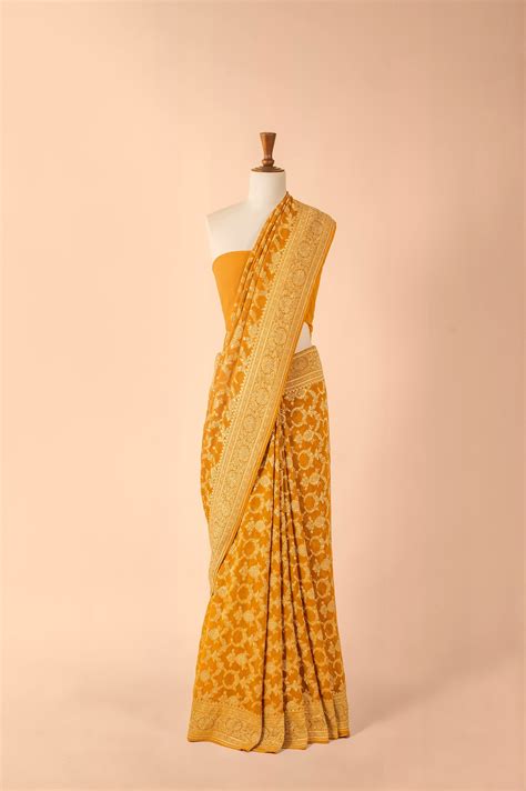 Handwoven Mustard Georgette Sari