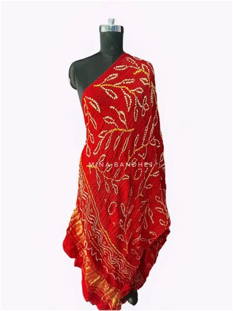Red bandhani dupatta in modal silk