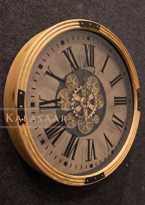 Luxury Wooden Body Metal Gear Clock with Moving Stainless Steel Gears ...