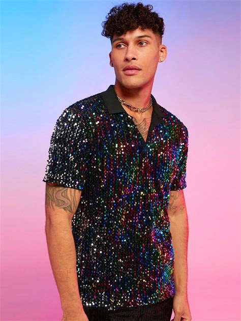 Shein Men Sequin Decor Polo Shirt | Night Out Outfit Clubwear Men ...
