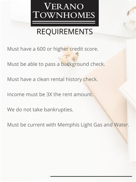 Rental Requirements — Verano Townhomes