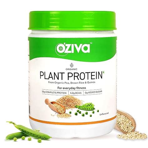 OZiva Organic Plant Protein Powder for Men & Women, Unflavored, 500g ...