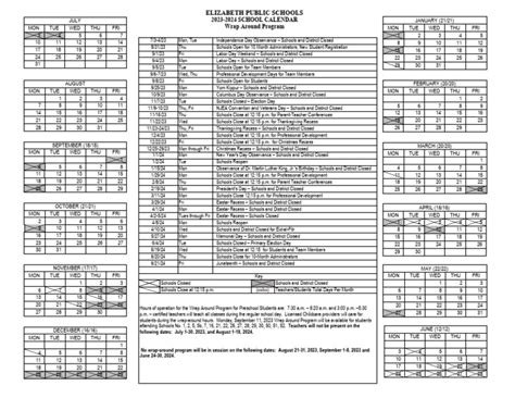 Elizabeth Public Schools 2023-2024 Calendar | PDF | Entertainment ...