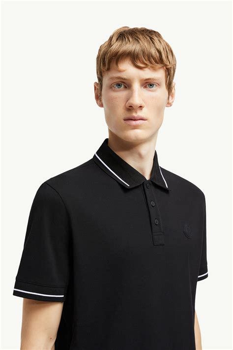 Black Logo Patch Cotton Polo Shirt - Polos & T-shirts for Men | Moncler IT