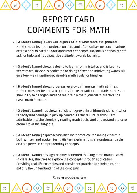 120 Report Card Comments For Maths [PDF Included] - Number Dyslexia
