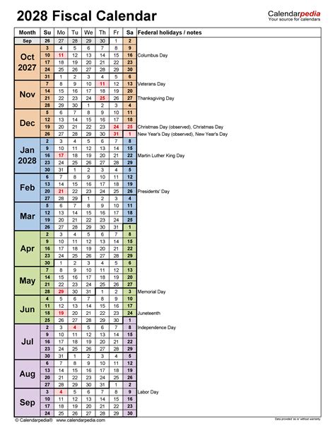 Fiscal Calendars 2028 - Free Printable Excel templates