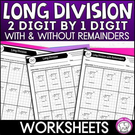 Long Division Worksheets 2 Digit by 1 Digit With and Without Remainders ...