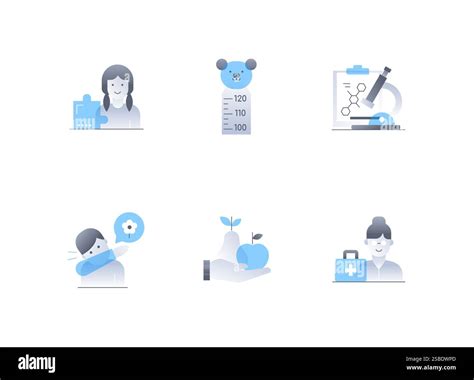 Children diseases and treatment - flat design style icons set Stock ...