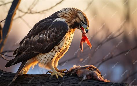 Premium Photo | Eagle Close up of a red tailed hawk eating