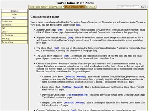 Cheat Sheets and Tables - Paul's Online Math Notes