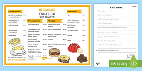 Junior Cycle Biachlár as Gaeilge | Reading and Questions Worksheet