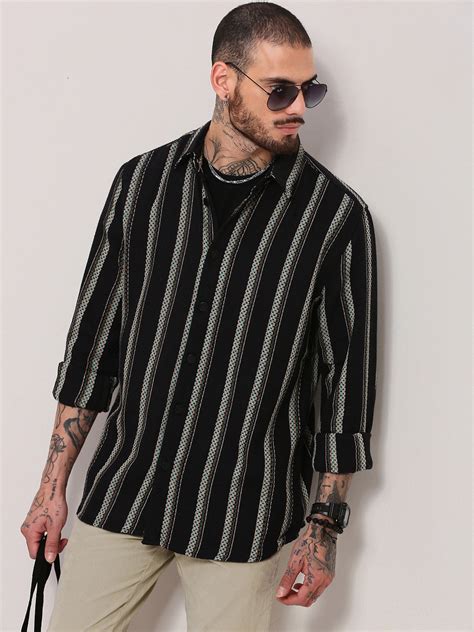 Shop Men's Black Striped Shacket | Showoffff Fast Fashion