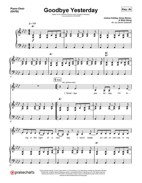 Goodbye Yesterday (Live) Sheet Music PDF (ELEVATION RHYTHM) - PraiseCharts