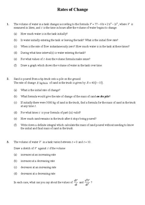 Rates of Change Worksheet - ####### ####### ####### ####### - Studocu