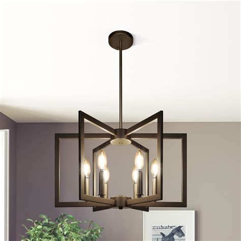 6-Light Modern Farmhouse Black Chandeliers for Entryway, Geometric ...