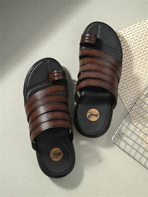 Hitz Men's Brown Leather Toe Ring Comfort Slippers – Hitz Shoes Online