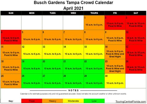 Busch Gardens Williamsburg Crowd Calendar 2022 - Printable Word Searches
