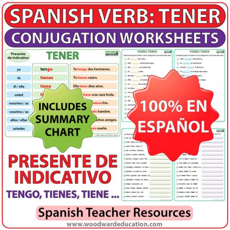 TENER - Spanish Verb Conjugation Worksheets - Present Tense | Woodward ...