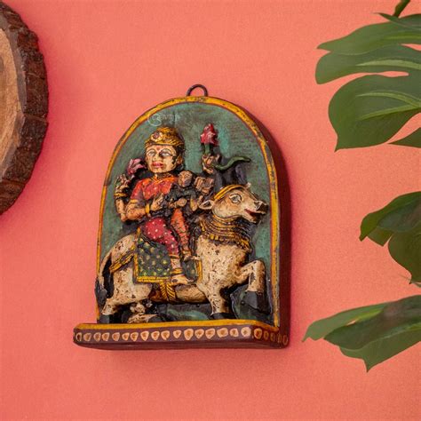 Wooden Goddess Durga on Nandi wall hanging – The Advitya