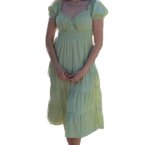 Sage green summer dress Coquette green midi length... - Depop