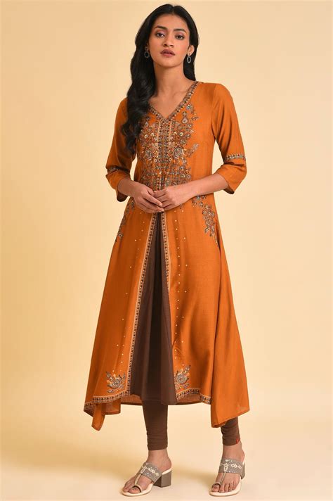 Buy Dark Yellow Printed Godget Dress & Tights Set @ 3799 | W for woman ...