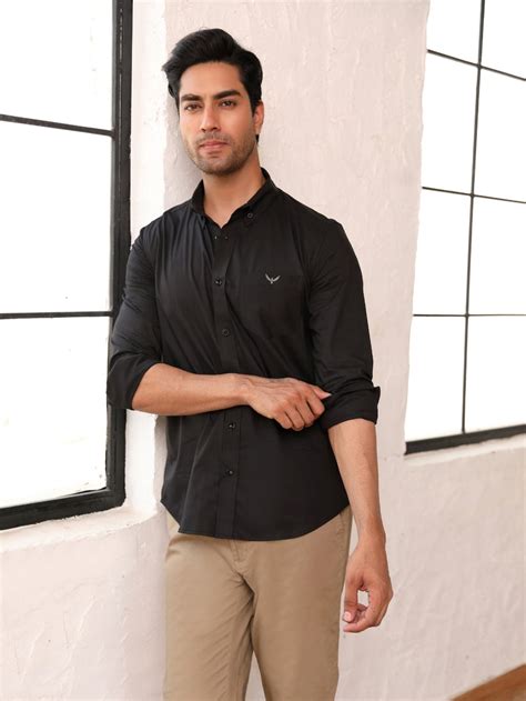 Dark Black Cotton Solid Shirt – P E R C H