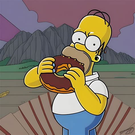 Homer Simpson eating a donut, intricately detailed, triadic colors ...