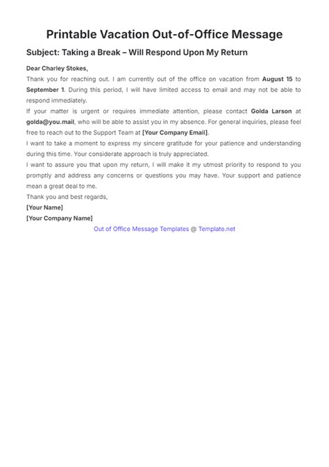 Free Out of Office Message for Jury Duty Template to Edit Online