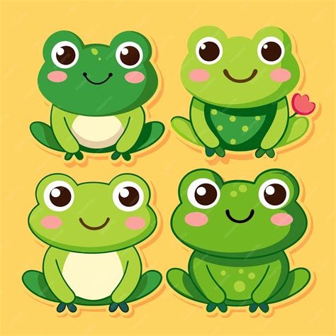 Four cute green cartoon frogs with big eyes pink cheeks and a smile ...