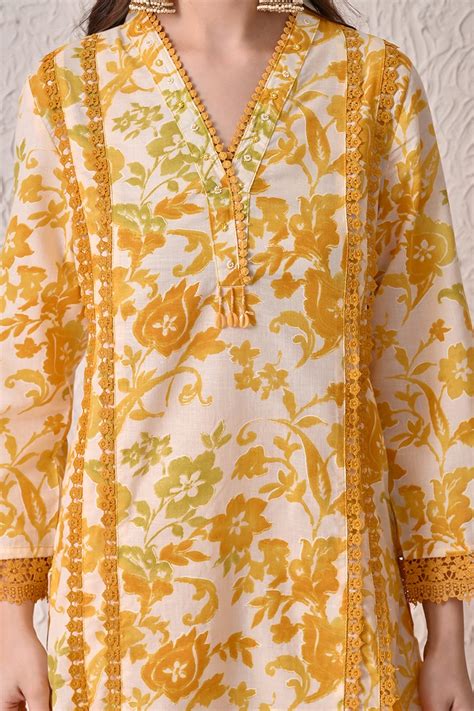 Yellow Printed Kurta 3 Pcs Set – SABHYATA CLOTHING