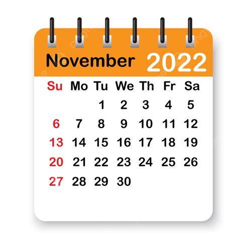 November Calendar 2022 Clipart
