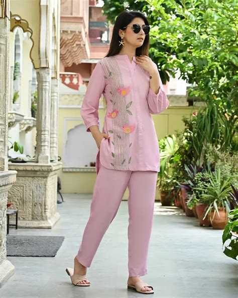 Orchid Pink Embroidered Co-ords Set – Aruwa Fashion