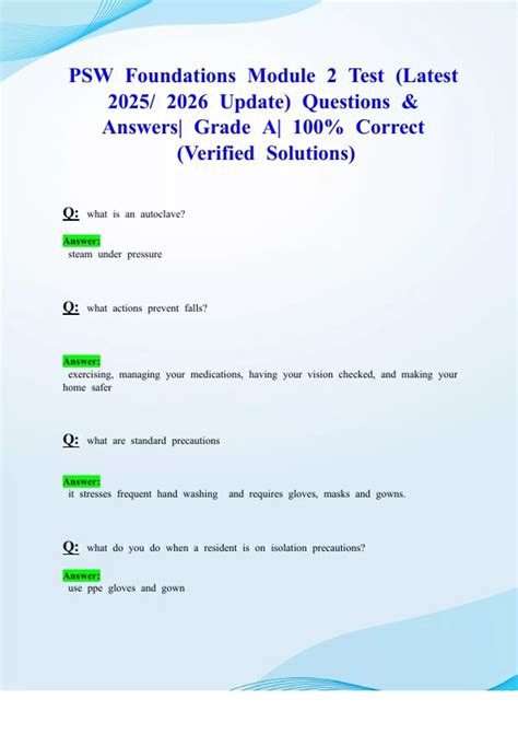 Image result for PSW Foundation Module 2 Test Answers