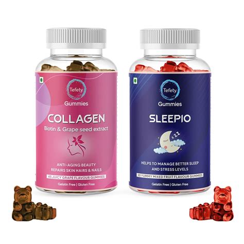 Tefety Sleepio Melatonin & Collagen Biotin Gummies Combo| Supplement ...