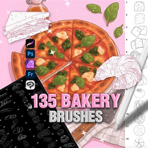 135 Bakery Food Brushes, Procreate, Photoshop, CSP, Affinity - Etsy