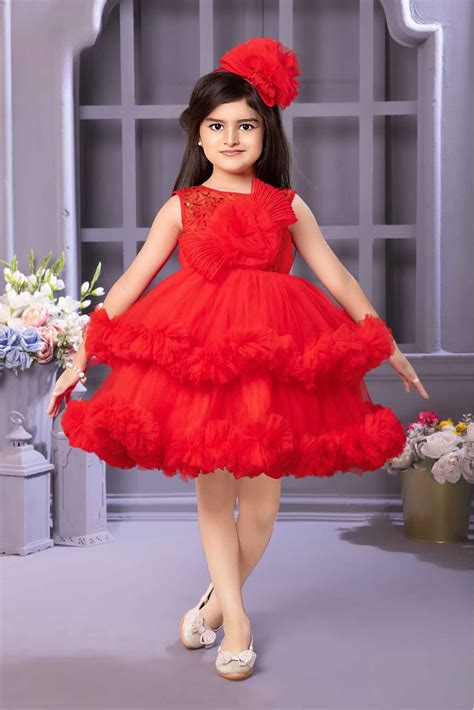Red Ruffled Flower Party Frock For Girls – Lagorii Kids
