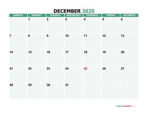 December 2025 Printable Calendar | Calendar Quickly