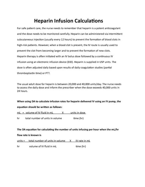 Heparin Infusion Calculation Practice- math - Heparin Infusion ...