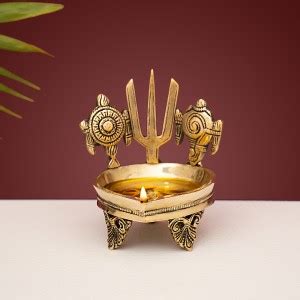 DecorTwist Brass Diya Shankh Chakra Namah Aarti Diya Deepam Oil lamp ...