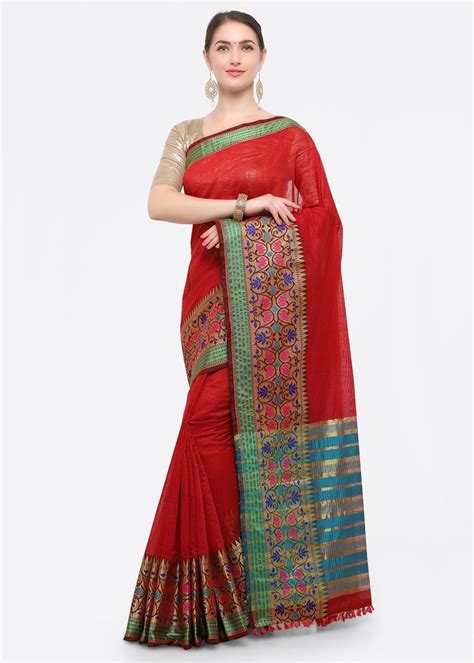 Get Red Silk Cotton Woven Design Kanjeevaram Saree at ₹ 1429 | LBB Shop