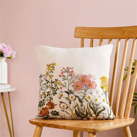 Wildflower Whisper Embroidered Cushion Cover 40x40cm Online - Premium ...