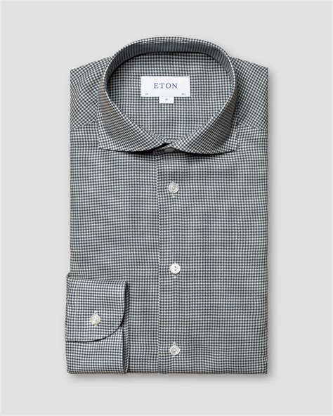 Mid Blue Houndstooth Merino Shirt - Eton