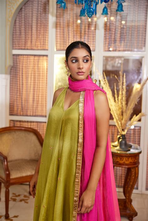 Sage green One piece with dupatta