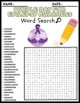 Purple Day for Epilepsy Awarness Word Search Puzzle , All about Purple Day