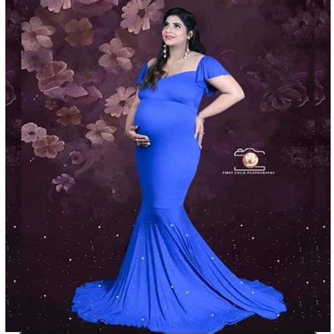 G248, Royal Blue Maternity Shoot Baby Shower Trail Lycra Fit Gown, Siz ...