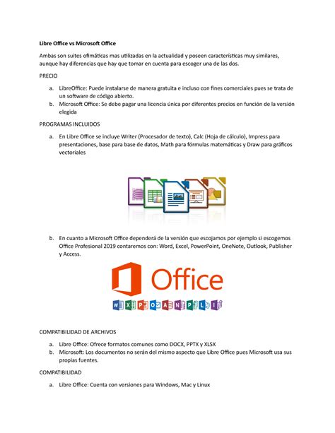 Libre Office vs Microsoft Office - PRECIO a. LibreOffice: Puede instalarse de manera gratuita e ...