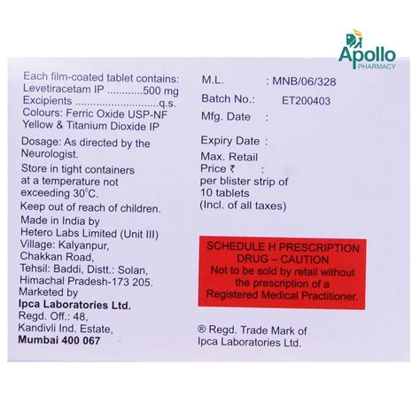 Epictal 500 mg Tablet 10's Price, Uses, Side Effects, Composition ...