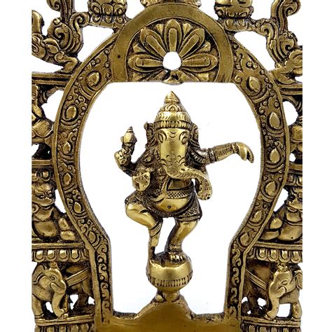 Brass Ethnic Indian Carving Dancing Ganesha Design Diya with Prabhaval ...