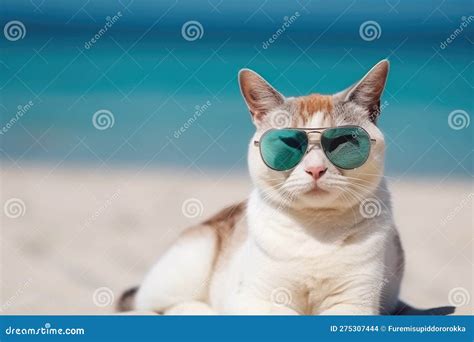 Cat in Sunglasses on the Beach Resting Vacation Resort . Travel ...