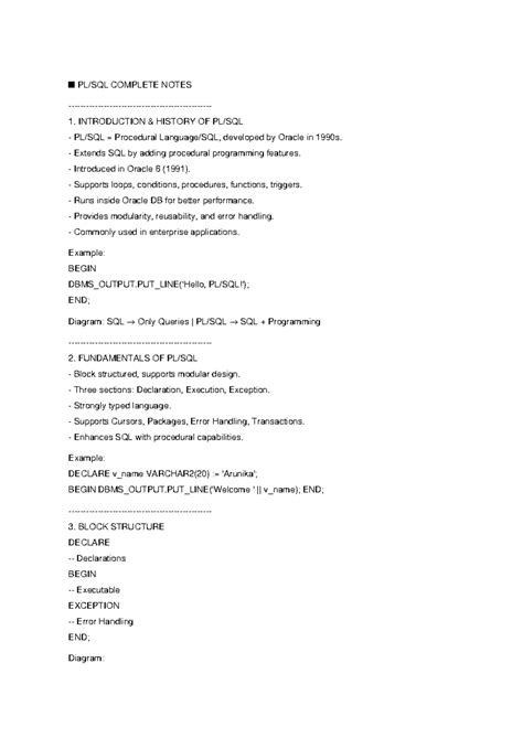 PL/SQL Complete Notes: History, Features & Fundamentals - Studocu